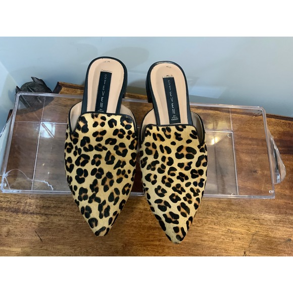 STEVEN by Steve Madden Leopard Print Calf Hair Pointed Toe Mule‎ Flats Women - Picture 14 of 14